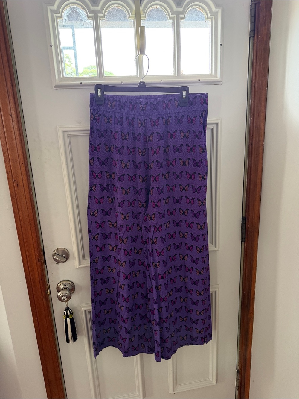 Terez Purple Wide Leg Pants with Butterfly Print